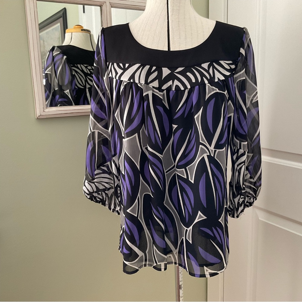 MOONLIGHT BAY, ABSTRACT MUIT-COLOUR BLOUSE, SIZE: L
